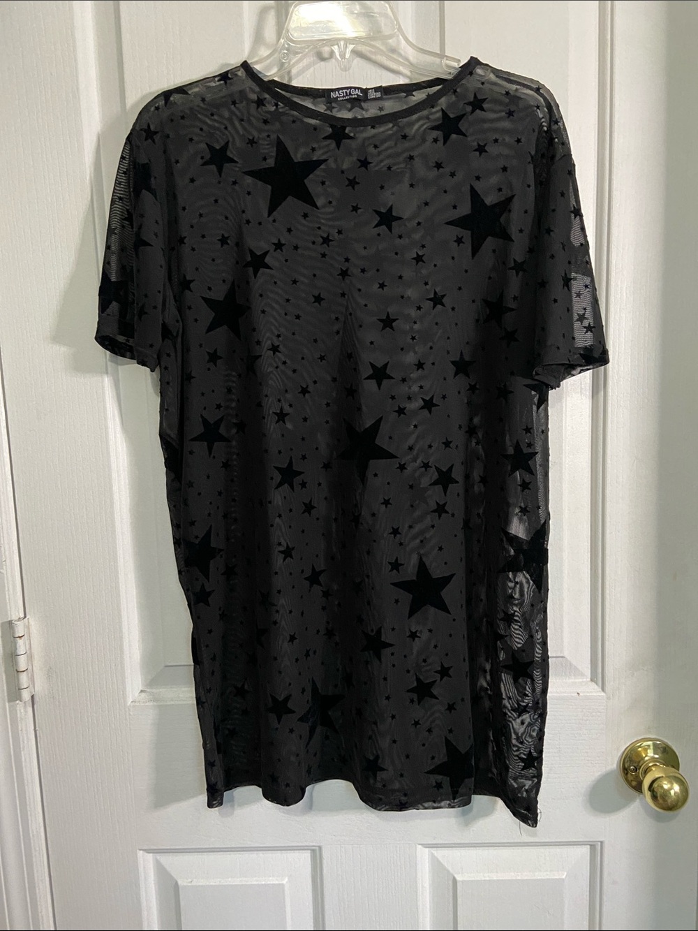 Nasty Gal Black Sheer Star-Print Short Sleeve Tee